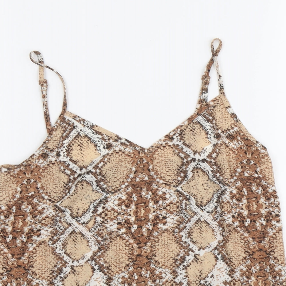 Marks and Spencer Womens Beige Animal Print Polyester Basic Tank Size 8 V-Neck - Snake Print