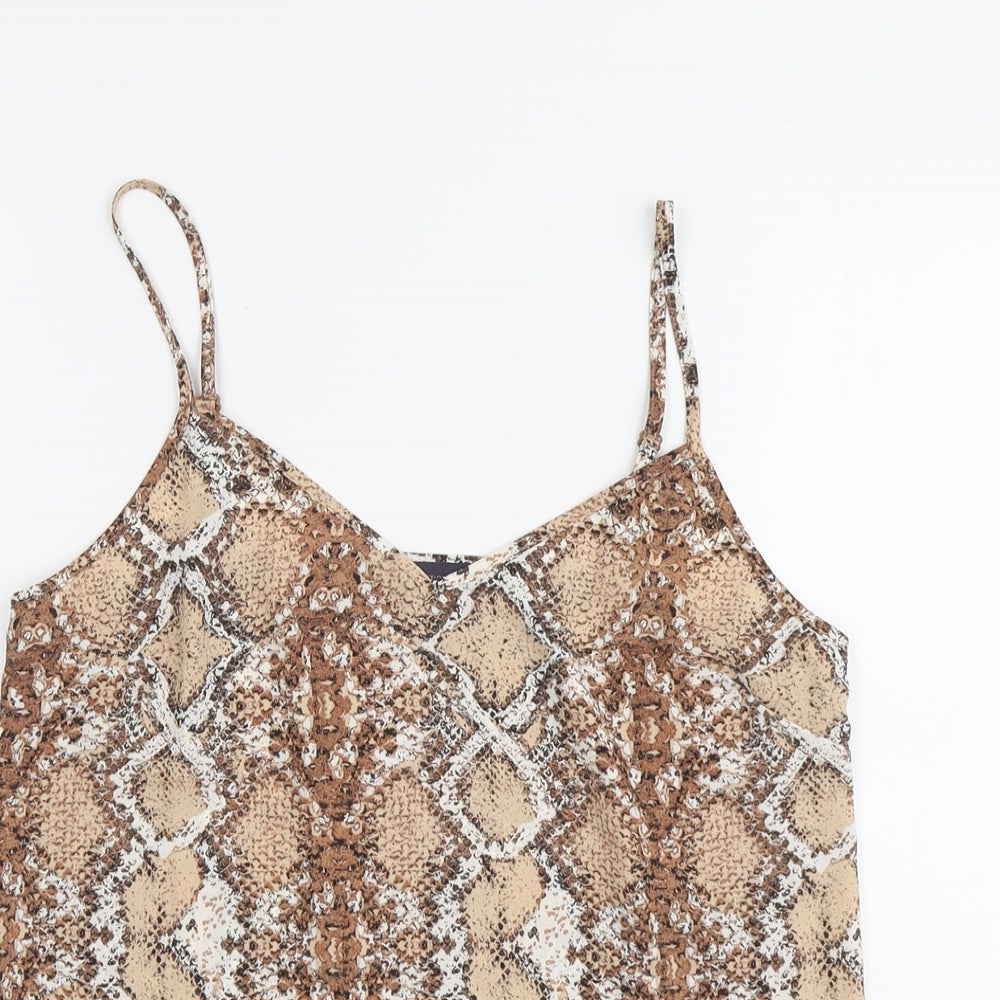 Marks and Spencer Womens Beige Animal Print Polyester Basic Tank Size 10 V-Neck - Snake Print