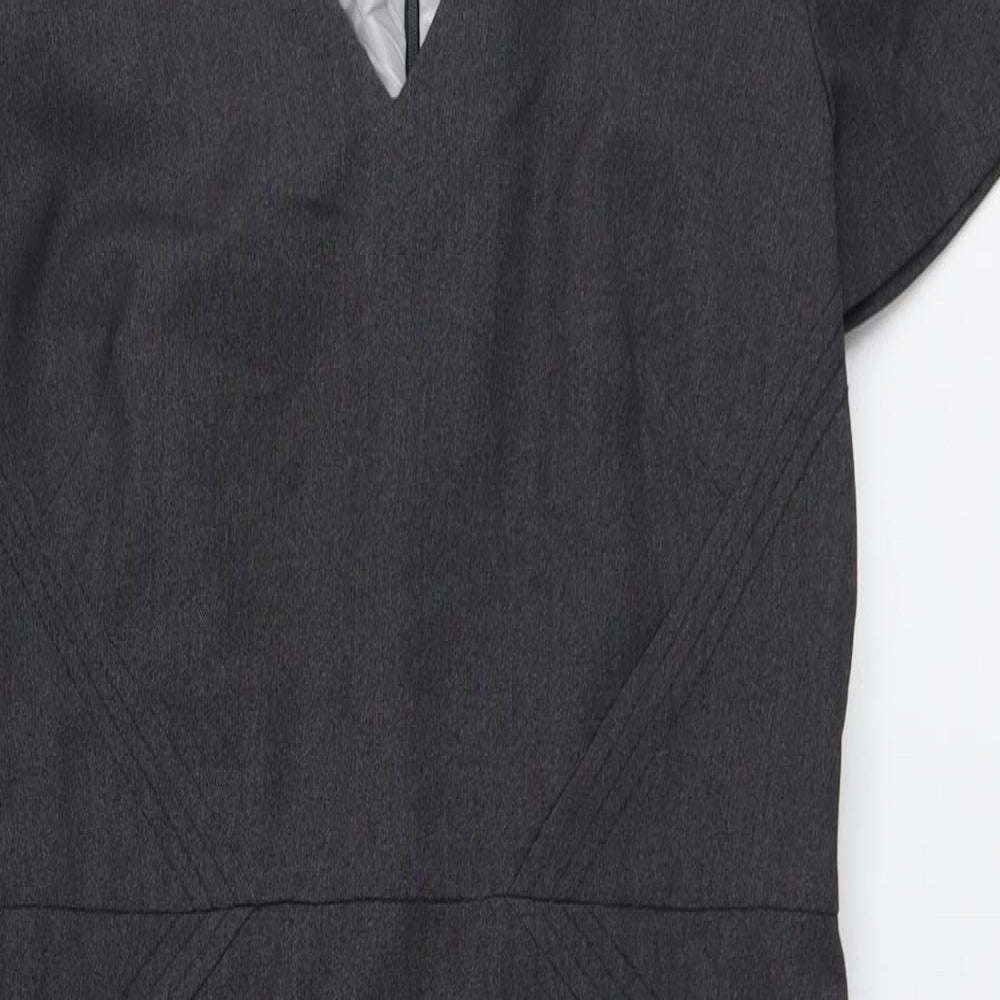 Marks and Spencer Womens Grey Polyester A-Line Size 12 V-Neck Zip