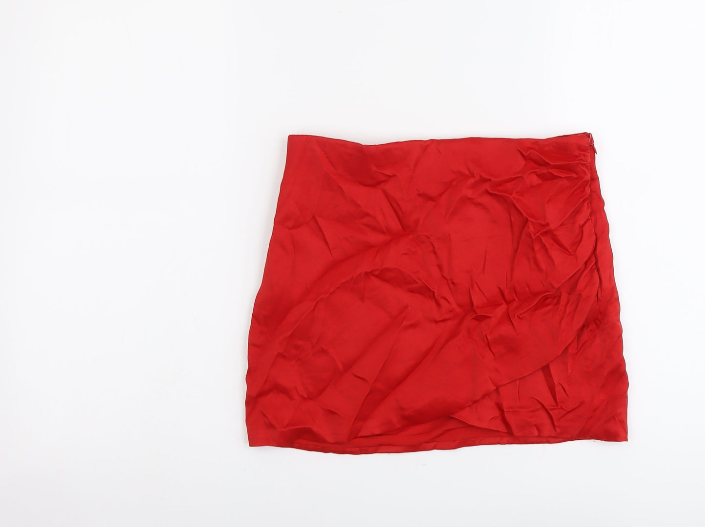 Zara Womens Red Polyester Mini Skirt Size S Zip