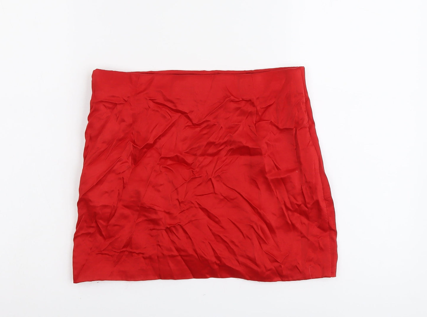 Zara Womens Red Polyester Mini Skirt Size S Zip
