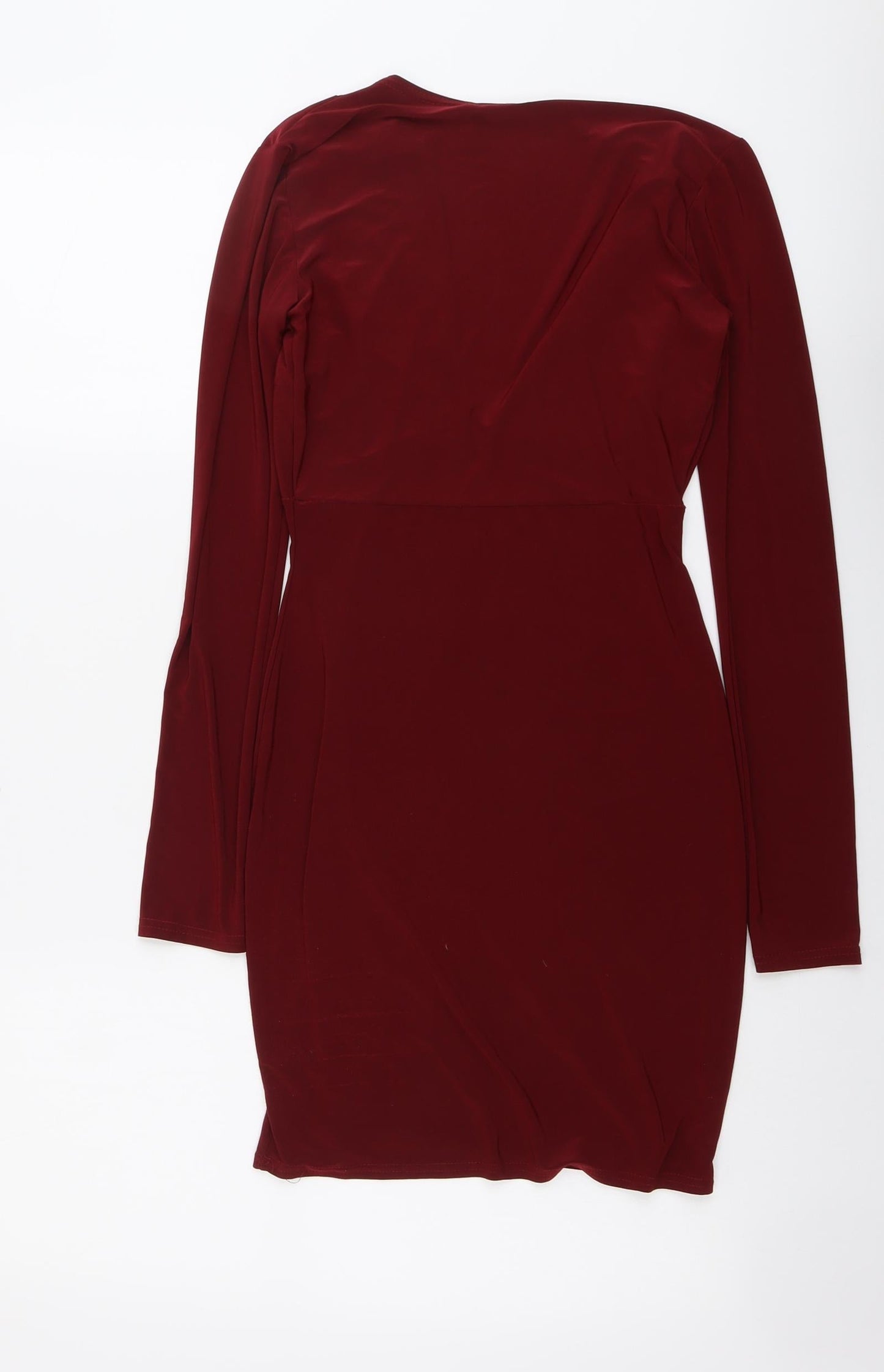 Boohoo Womens Red Polyester Bodycon Size 8 V-Neck Pullover