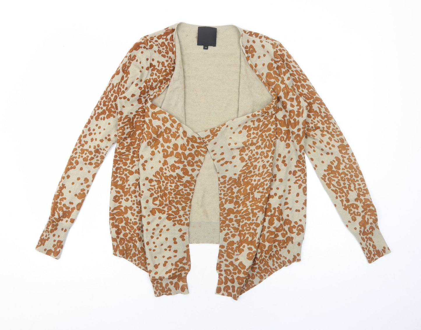 In Wear Womens Beige V-Neck Animal Print Viscose Cardigan Jumper Size XS - Leopard Pattern