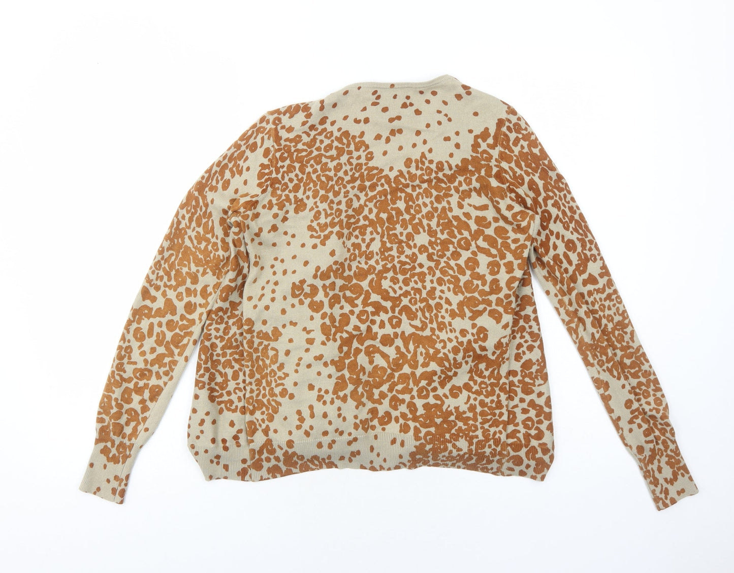 In Wear Womens Beige V-Neck Animal Print Viscose Cardigan Jumper Size XS - Leopard Pattern