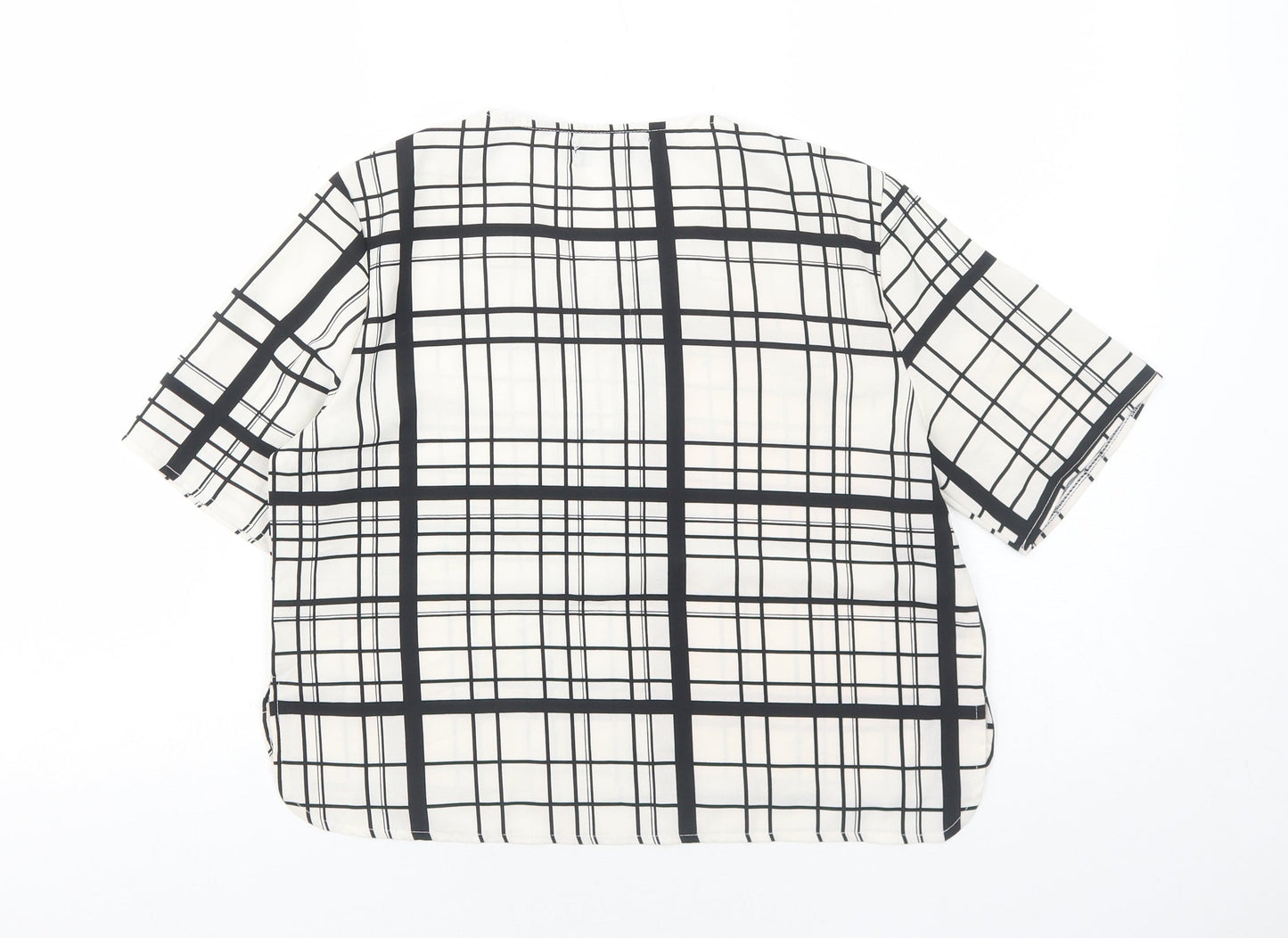 Missguided Womens White Plaid Polyester Basic T-Shirt Size 8 Scoop Neck