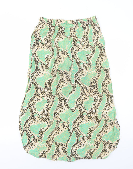 Anmol Womens Green Geometric Viscose Peasant Skirt Size S Drawstring