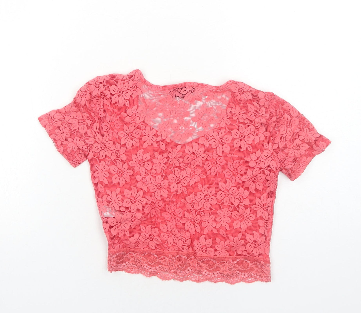 Topshop Womens Orange Polyester Basic T-Shirt Size 8 Round Neck