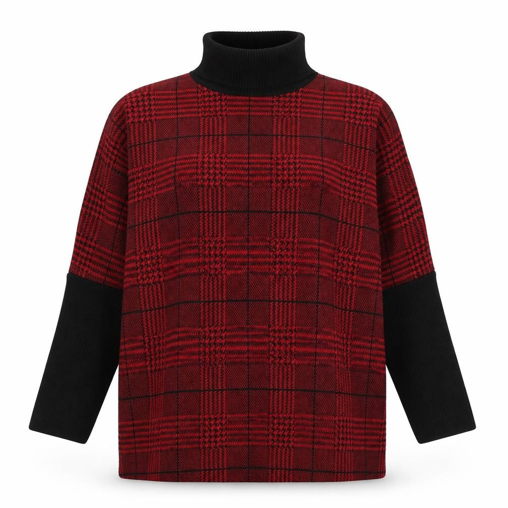 Colour Eighteen Womens Red Roll Neck Plaid Viscose Pullover Jumper Size M
