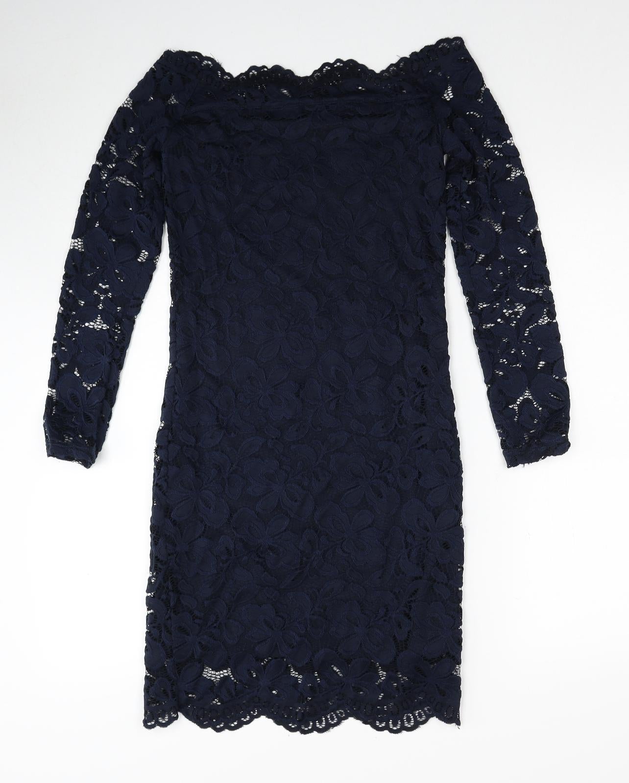Divided by H&M Womens Blue Polyamide Pencil Dress Size 10 Off the Shoulder Pullover