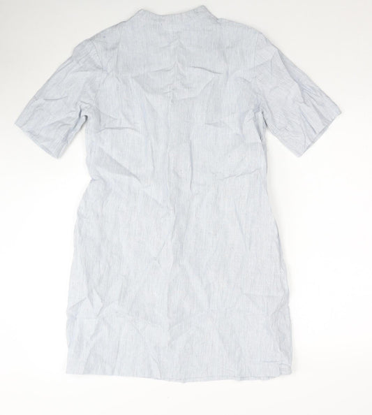 Marvin Browne Womens Blue Striped Linen A-Line Size S V-Neck Pullover
