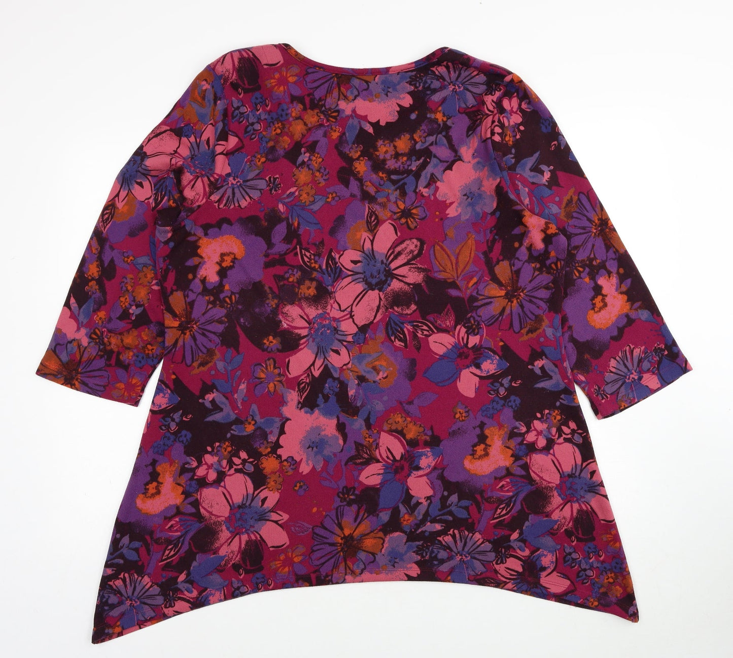D&Co. Womens Multicoloured Floral Polyester Basic T-Shirt Size XL Round Neck