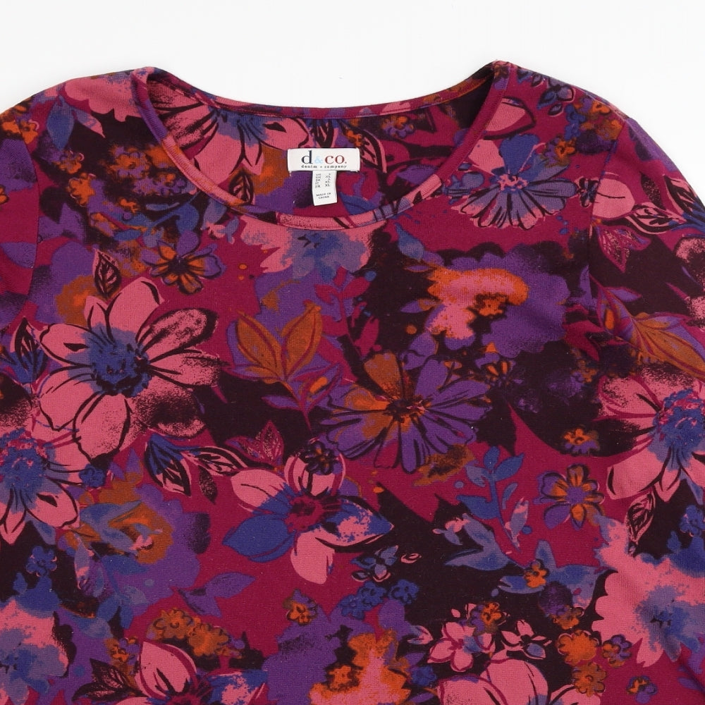D&Co. Womens Multicoloured Floral Polyester Basic T-Shirt Size XL Round Neck
