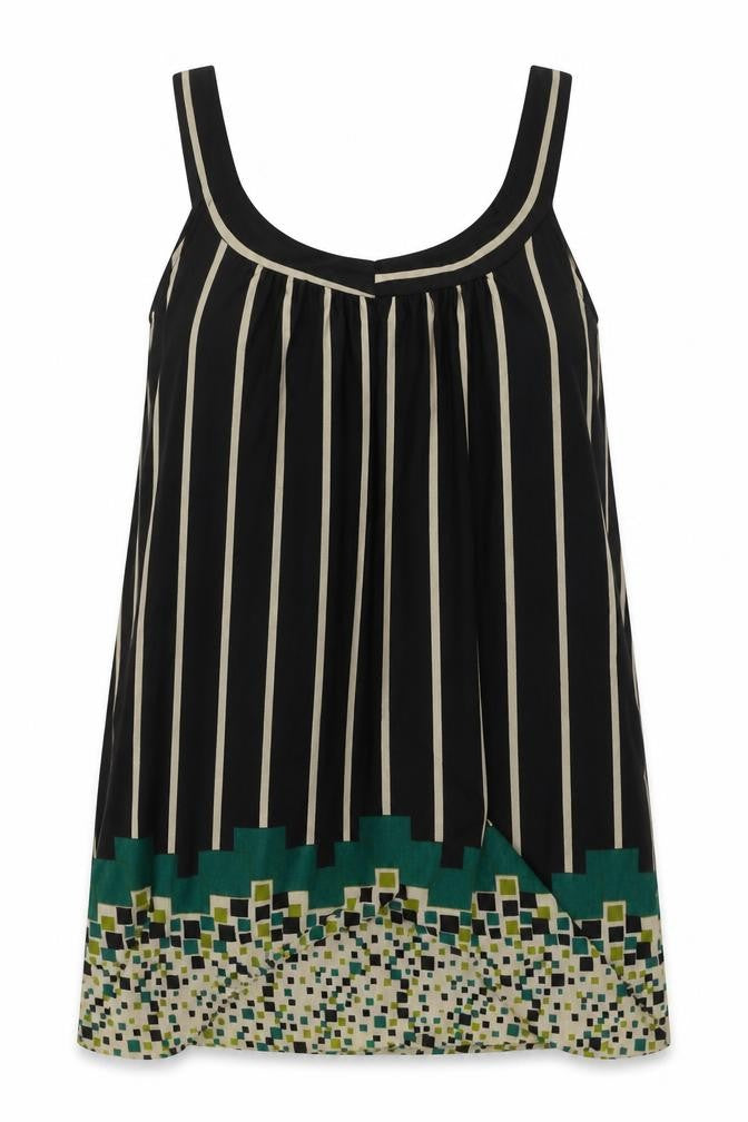 Mina UK Womens Black Geometric Polyester Basic Tank One Size Round Neck