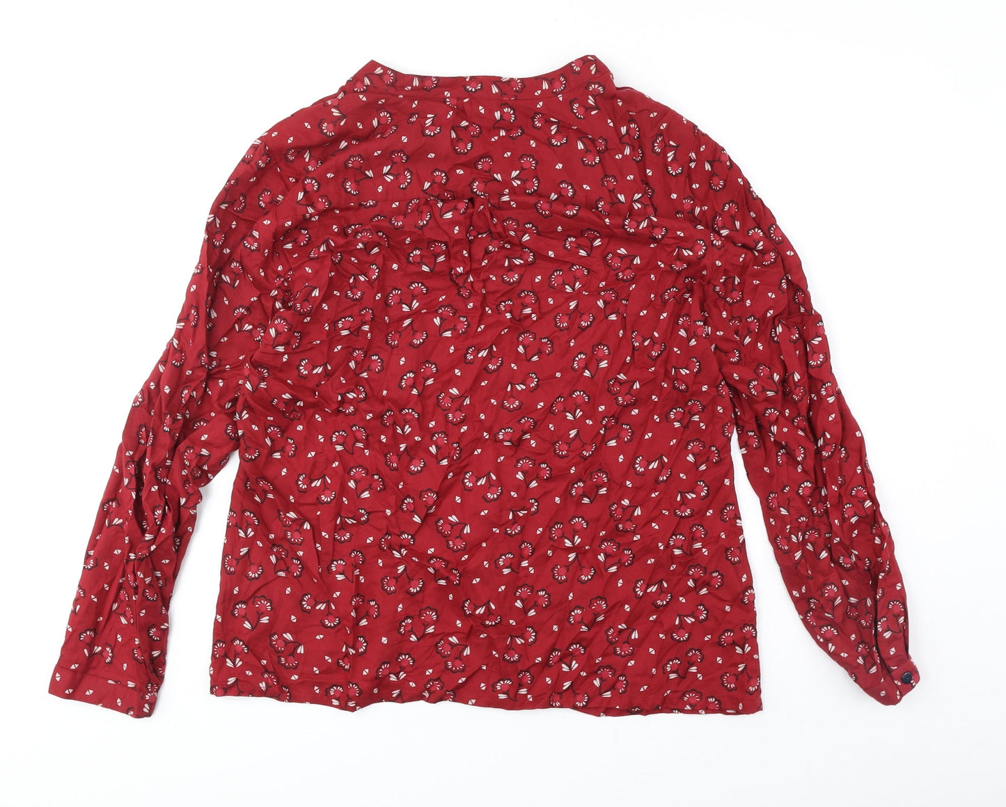 M&Co Womens Red Geometric Polyester Basic Button-Up Size 14 V-Neck
