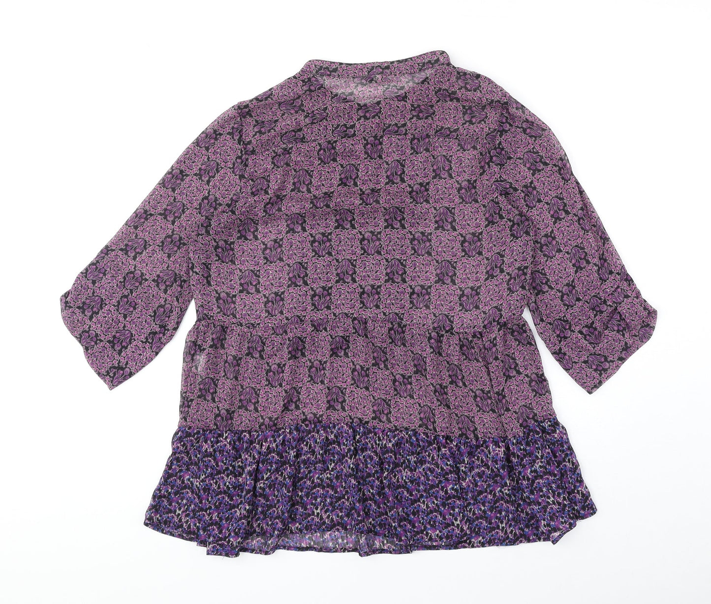 NEXT Womens Purple Geometric Viscose Basic Blouse Size 10 Round Neck
