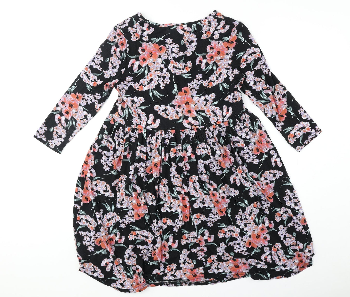 ASOS Womens Black Floral Polyester Trapeze & Swing Size 10 V-Neck Pullover