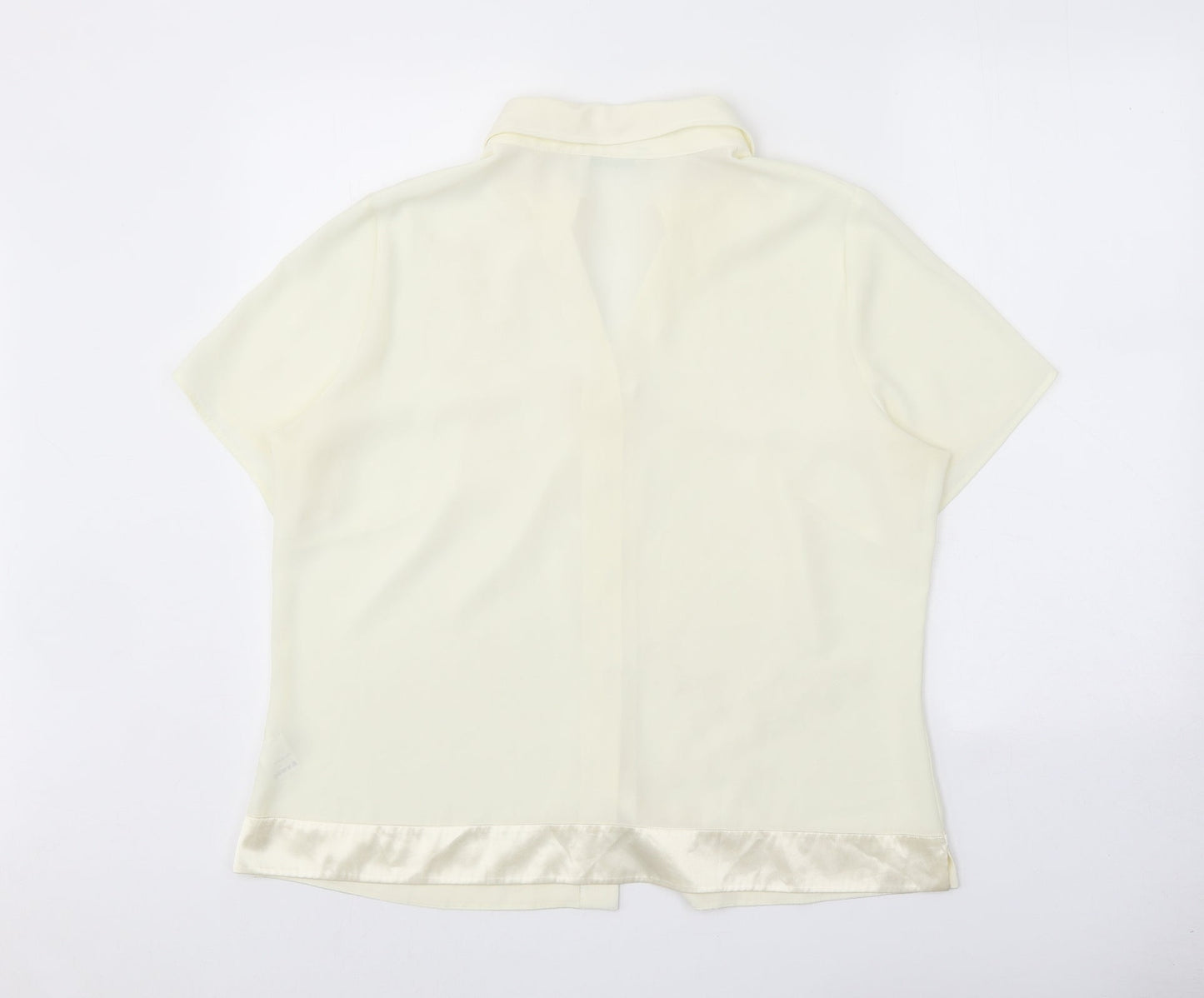 Marks and Spencer Womens Ivory Floral Polyester Basic Button-Up Size 16 Collared - Satin Trim