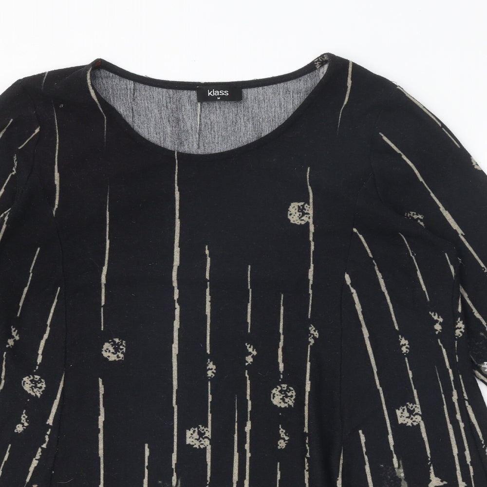Klass Womens Black Geometric Polyester Shift Size M Scoop Neck Pullover