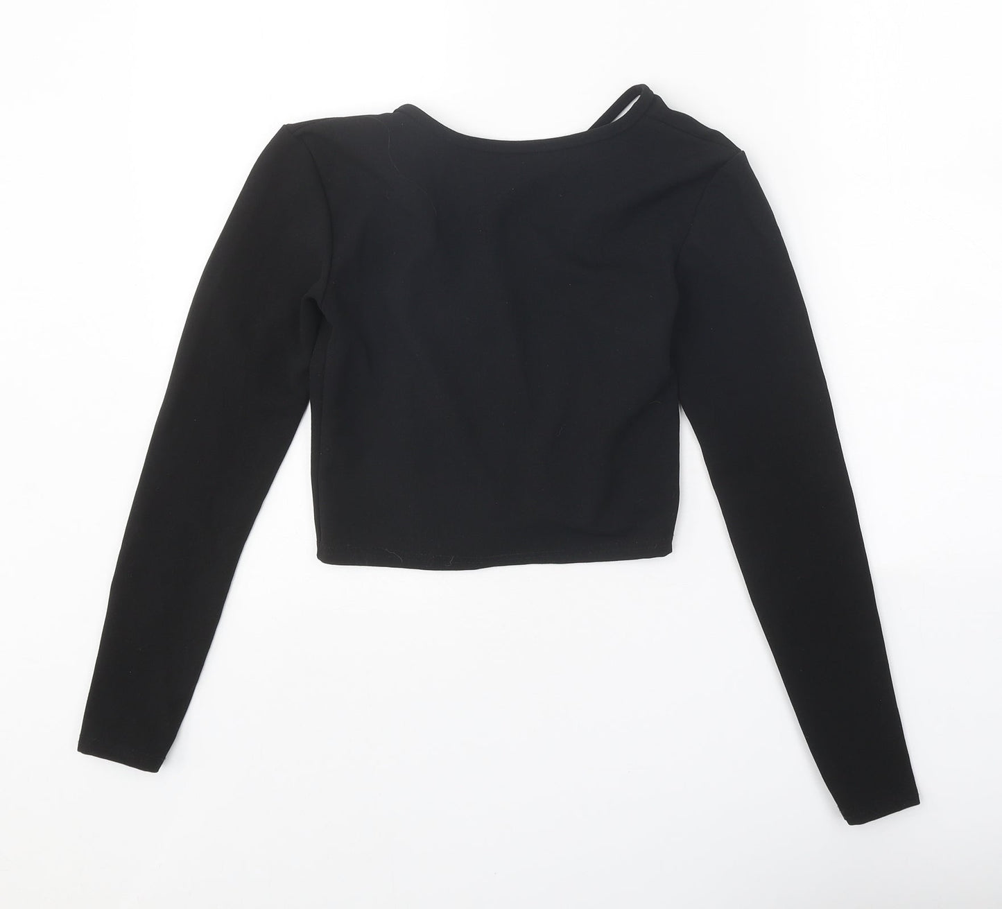 PRETTYLITTLETHING Womens Black Polyester Wrap Blouse Size S Round Neck - Open Back