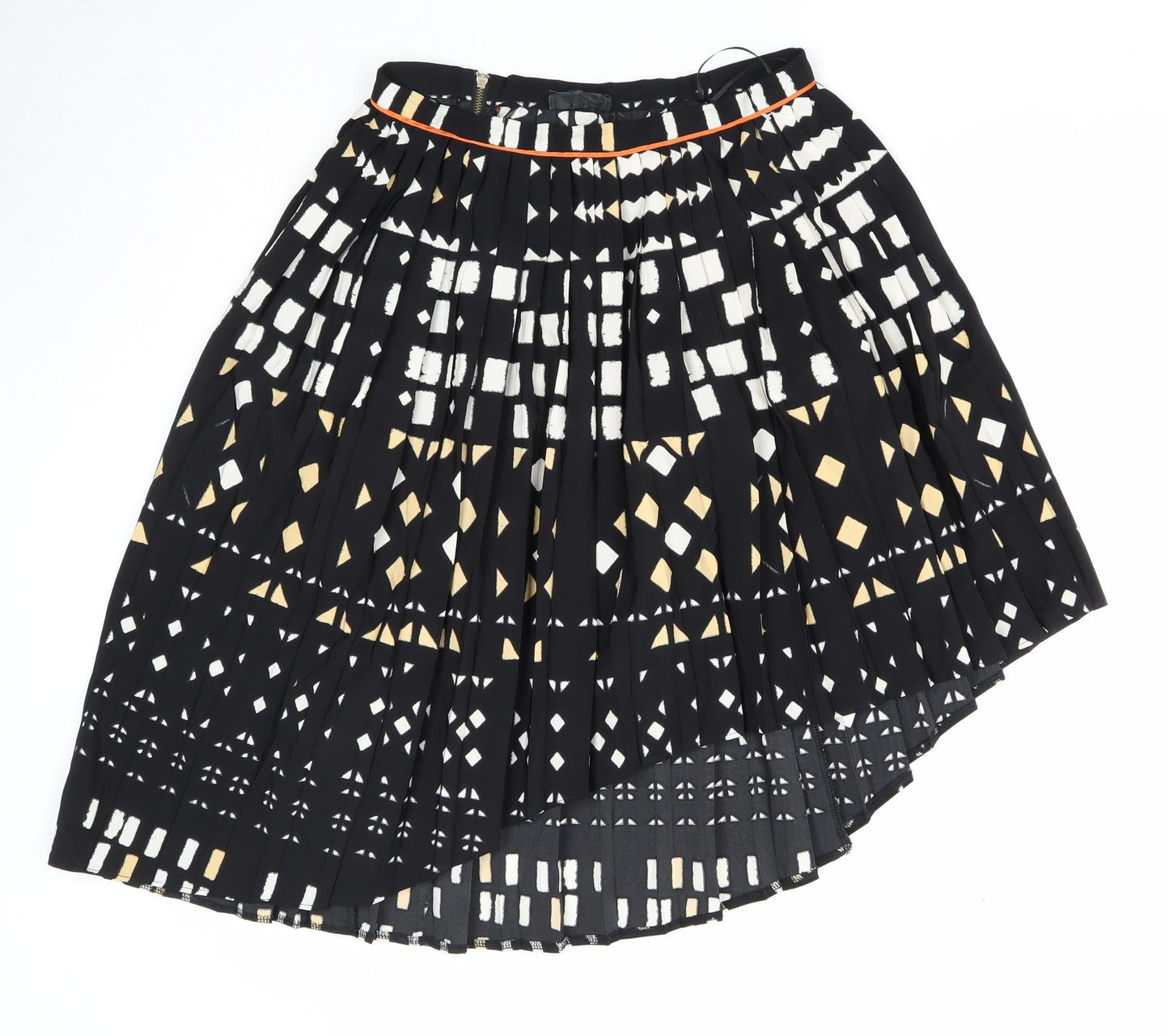 Topshop Womens Black Geometric Polyester Pleated Skirt Size 10 Zip