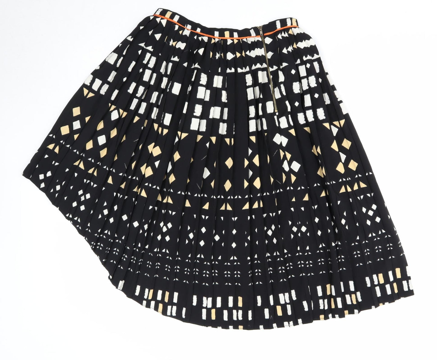 Topshop Womens Black Geometric Polyester Pleated Skirt Size 10 Zip