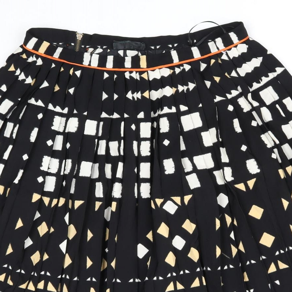 Topshop Womens Black Geometric Polyester Pleated Skirt Size 10 Zip