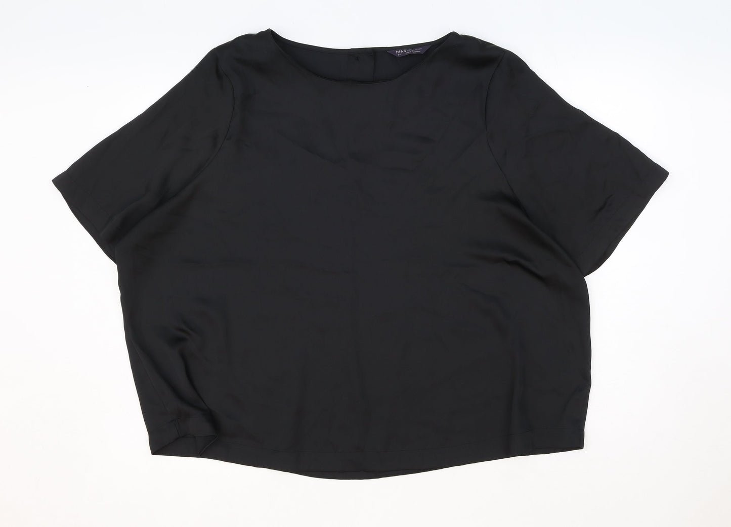 Marks and Spencer Womens Black Polyester Basic T-Shirt Size 2XL Round Neck
