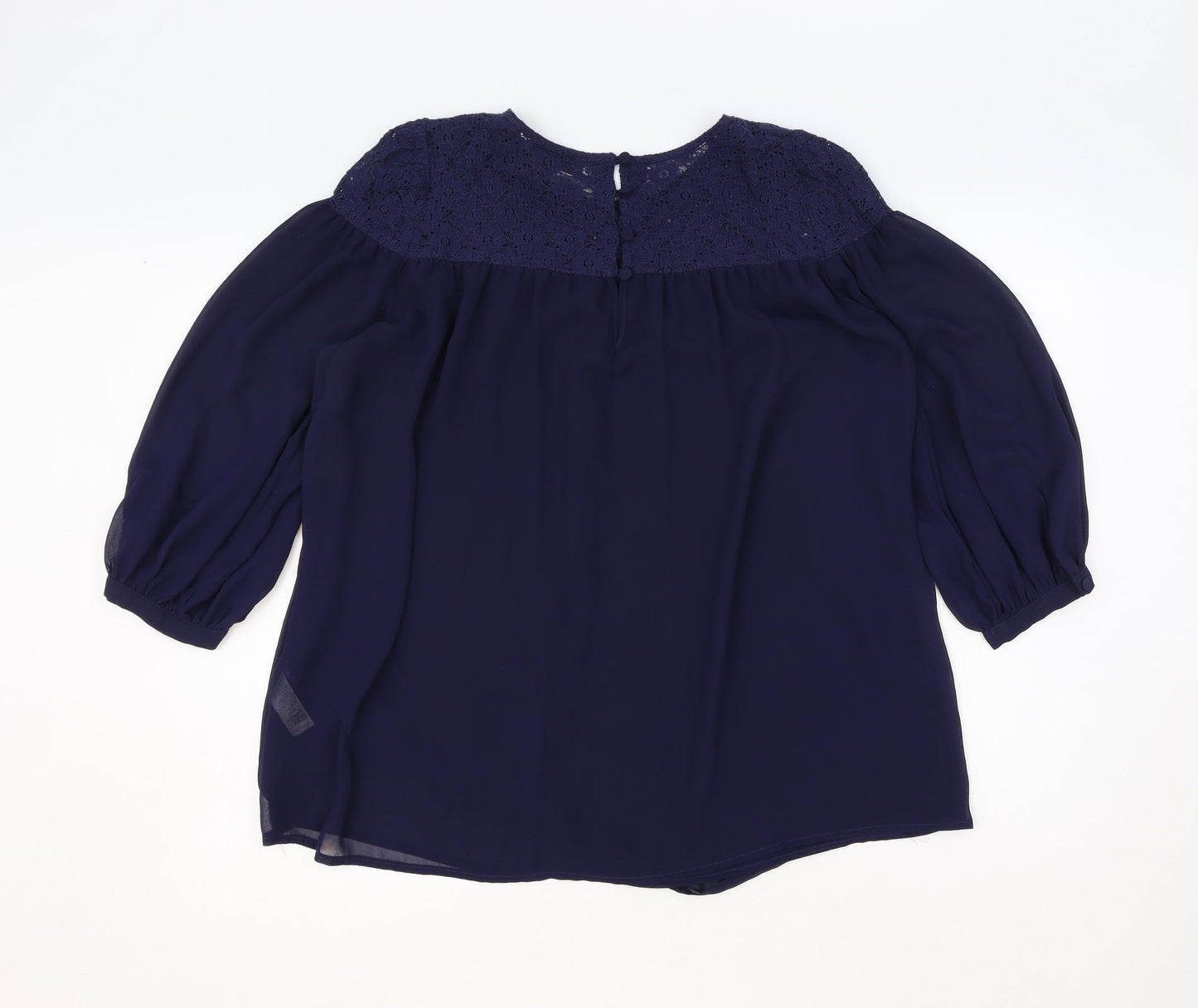 Topshop Womens Blue Polyester Basic Blouse Size 10 Round Neck - Lace Detail