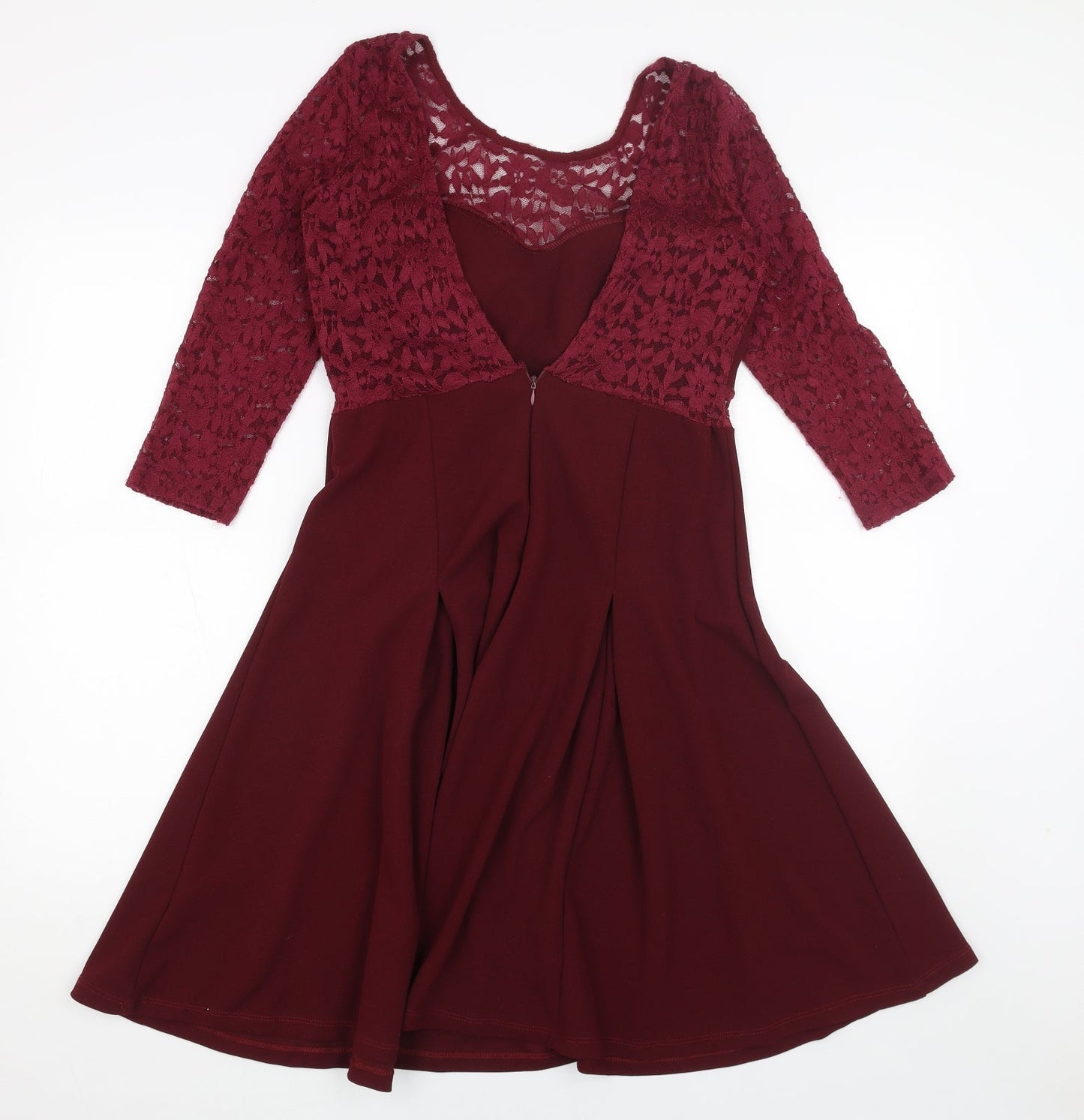 Preworn Womens Red Polyester A-Line Size L Scoop Neck Zip - Lace detail