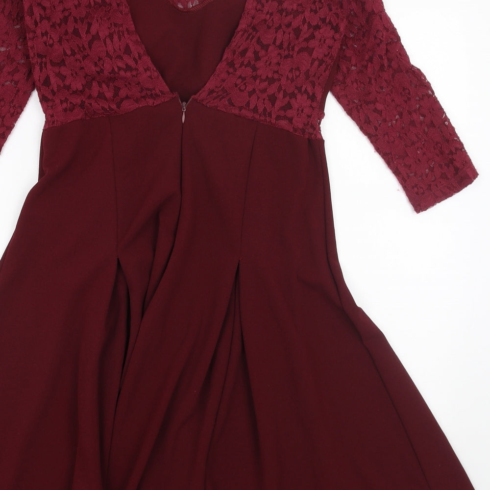 Preworn Womens Red Polyester A-Line Size L Scoop Neck Zip - Lace detail