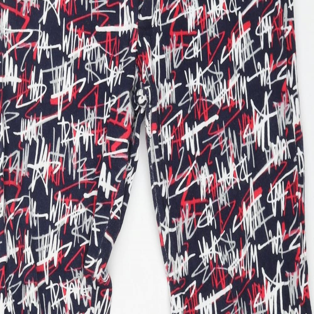 Reverse Womens Blue Geometric Cotton Trousers Size 32 L28 in Regular Button - Graffiti