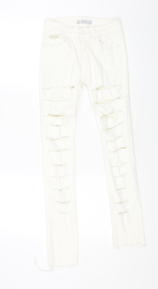 lexxury Womens White Cotton Skinny Jeans Size 28 L27 in Regular Button