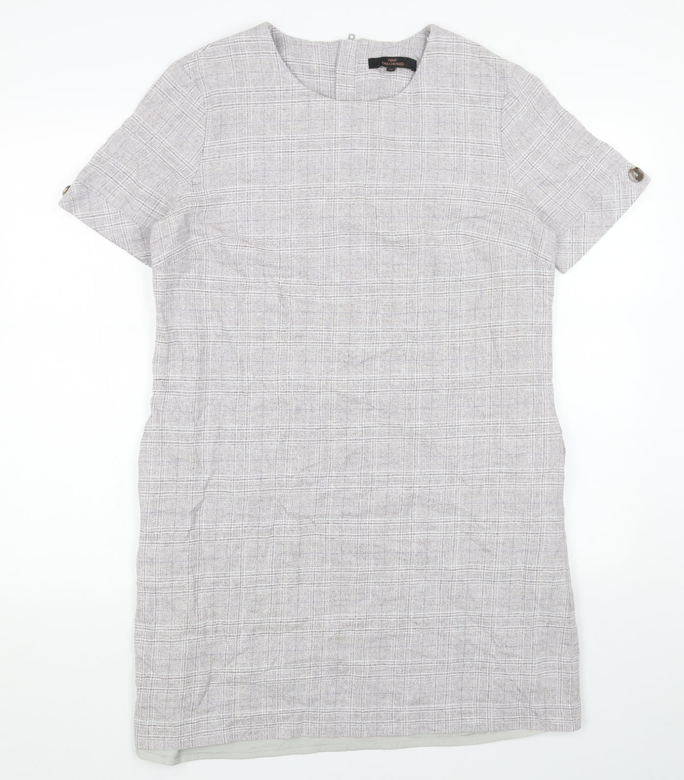 NEXT Womens Grey Plaid Cotton A-Line Size L Round Neck Zip