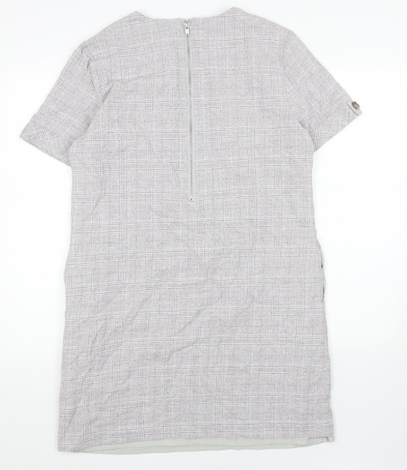 NEXT Womens Grey Plaid Cotton A-Line Size L Round Neck Zip
