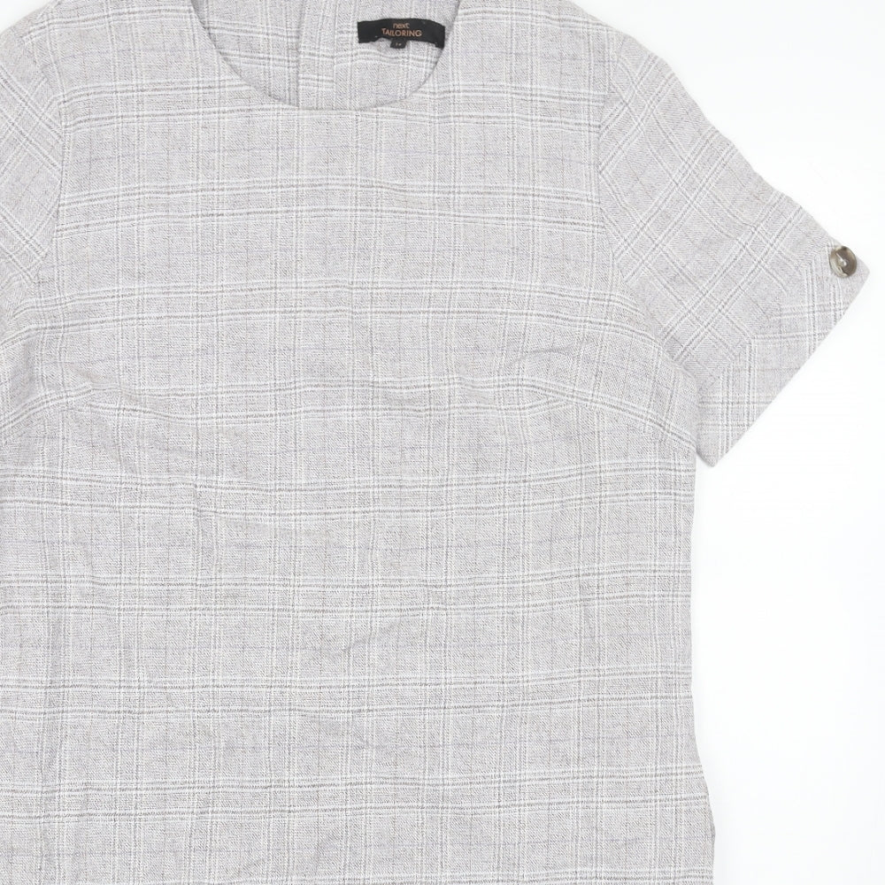 NEXT Womens Grey Plaid Cotton A-Line Size L Round Neck Zip