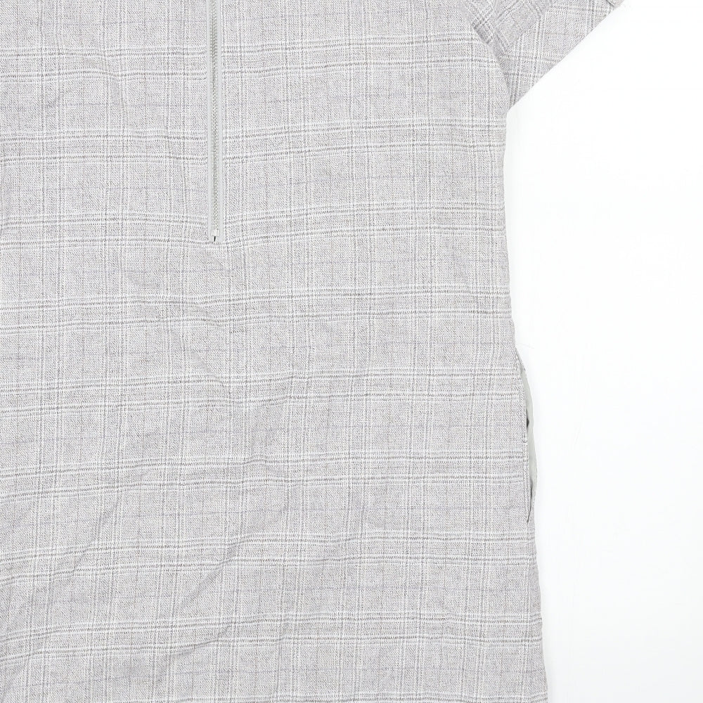 NEXT Womens Grey Plaid Cotton A-Line Size L Round Neck Zip