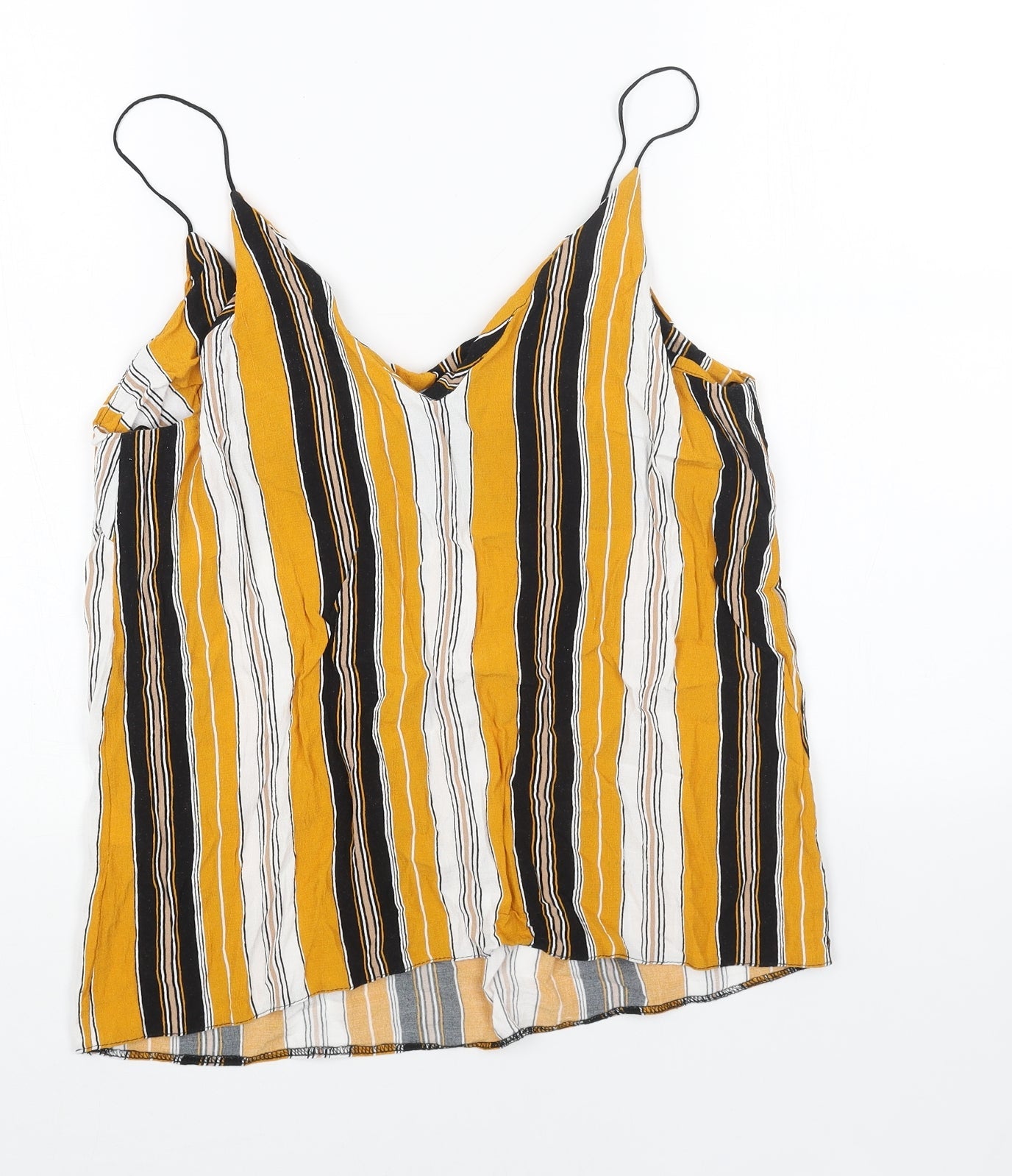 New Look Womens Yellow Striped Viscose Basic Tank Size 14 V-Neck