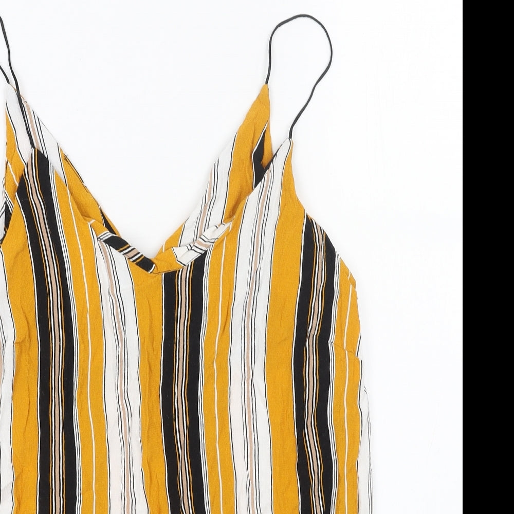 New Look Womens Yellow Striped Viscose Basic Tank Size 14 V-Neck