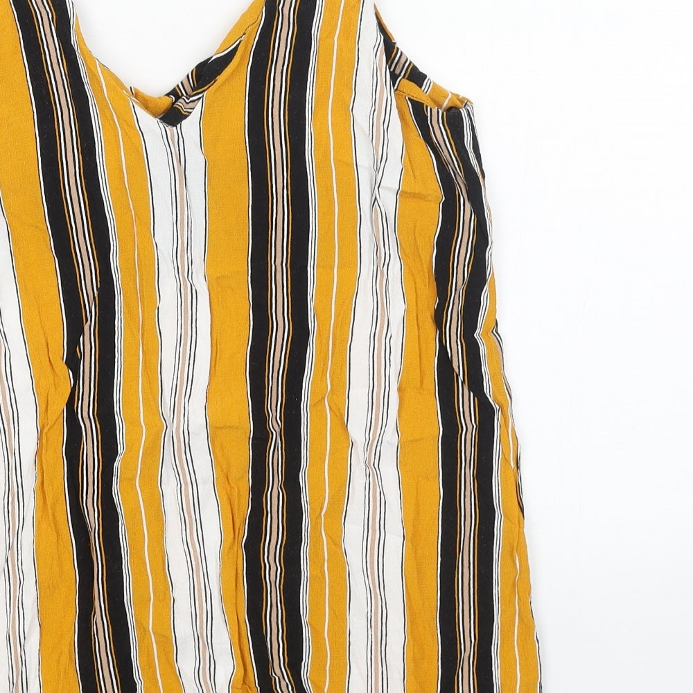 New Look Womens Yellow Striped Viscose Basic Tank Size 14 V-Neck