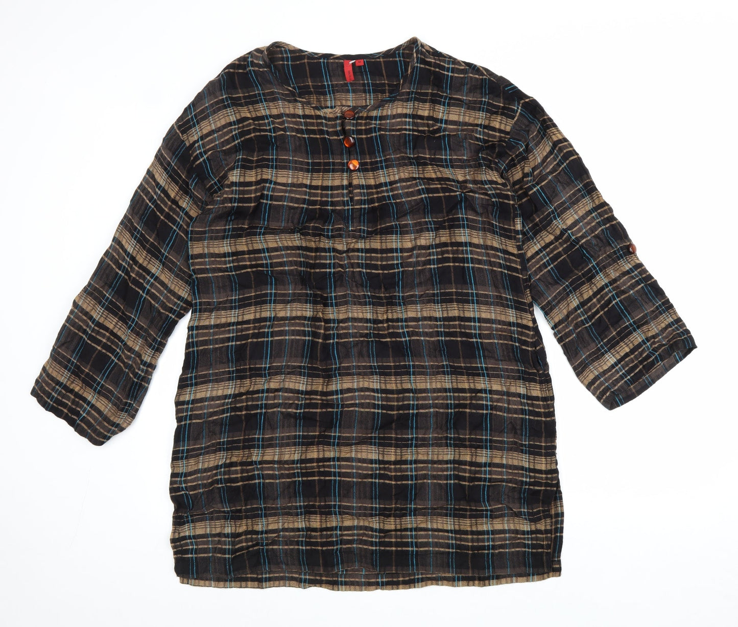Fransa Womens Brown Plaid Viscose A-Line Size M Round Neck Pullover