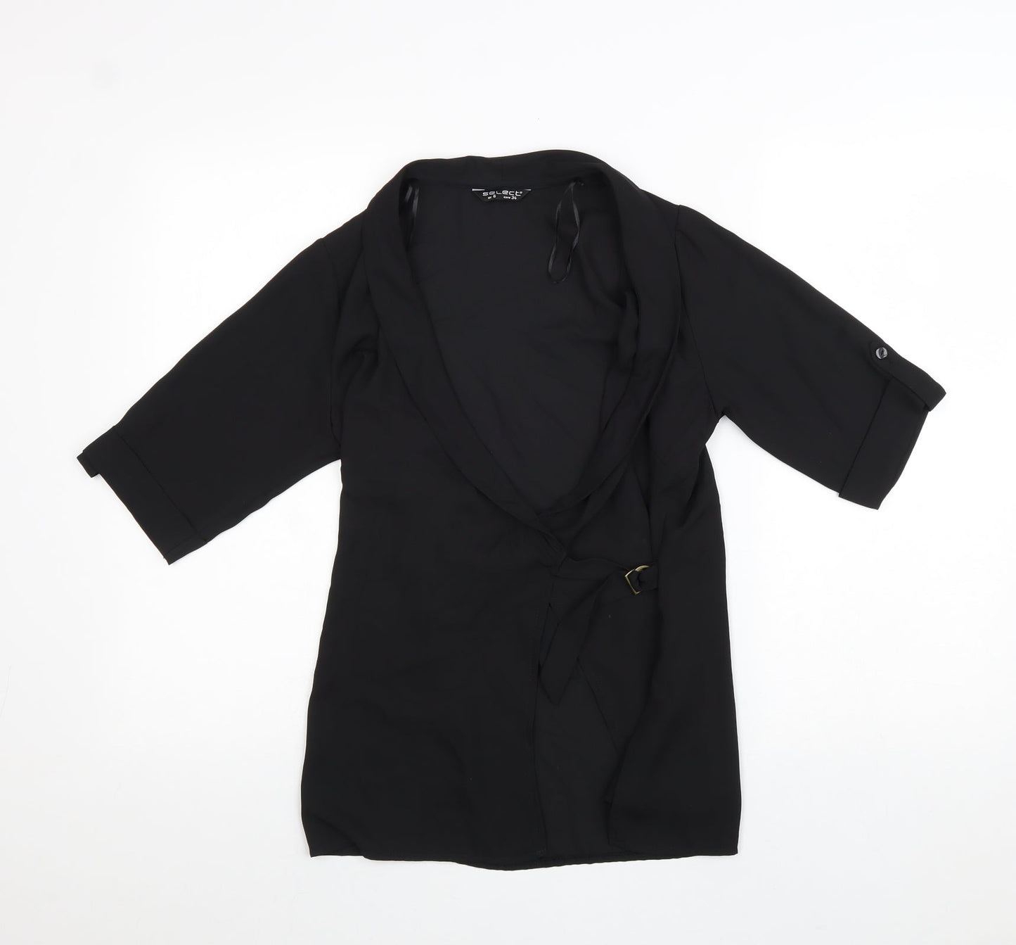 Select Womens Black Polyester Kimono Blouse Size 6 V-Neck