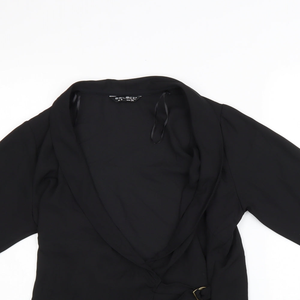 Select Womens Black Polyester Kimono Blouse Size 6 V-Neck