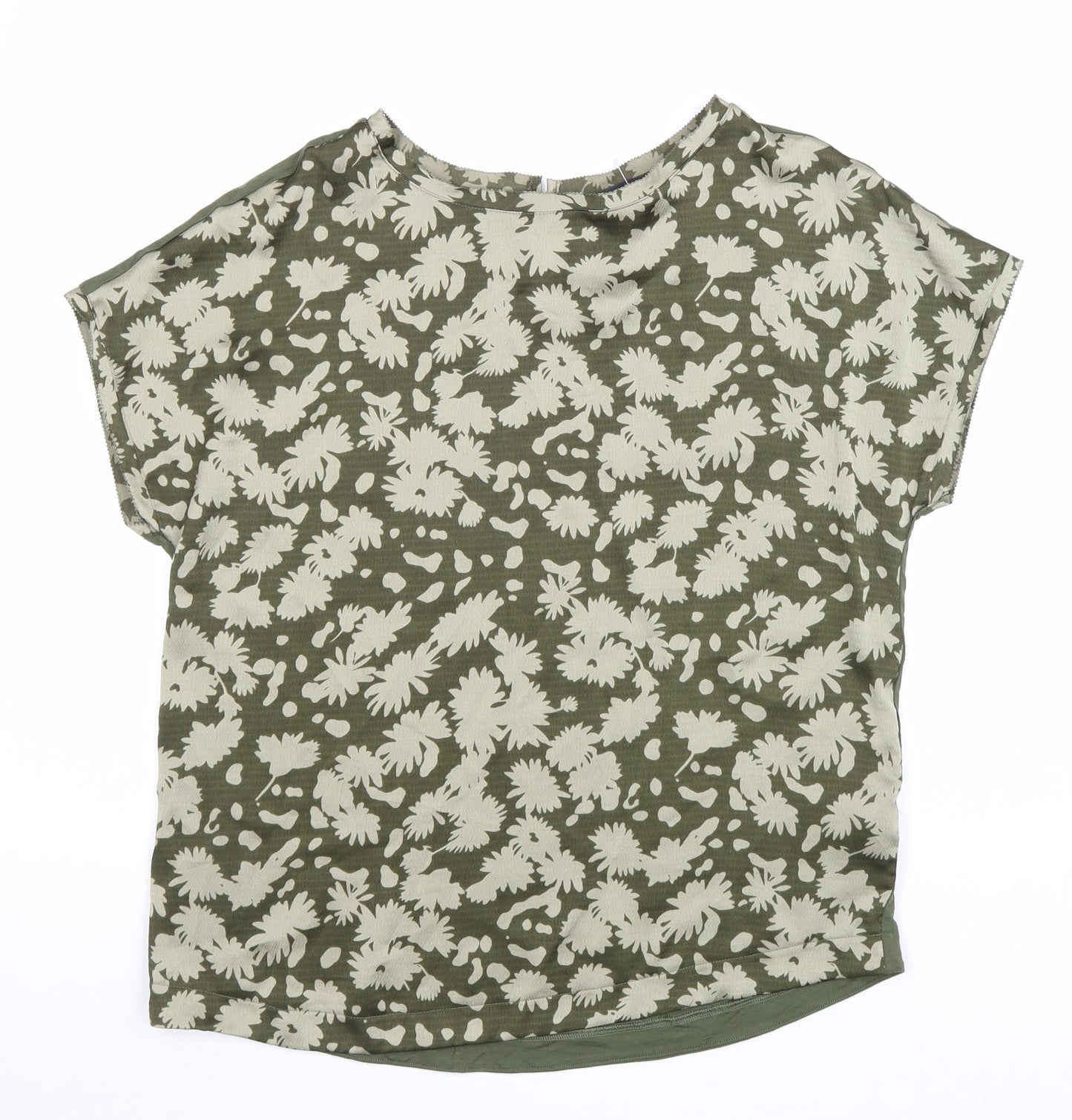 Marks and Spencer Womens Green Geometric Viscose Basic Blouse Size 8 Round Neck