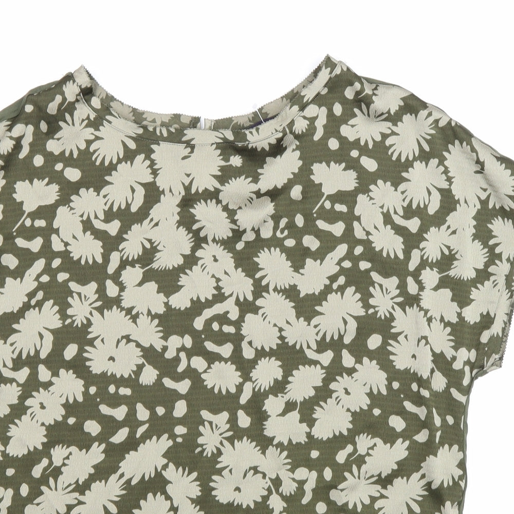 Marks and Spencer Womens Green Geometric Viscose Basic Blouse Size 8 Round Neck