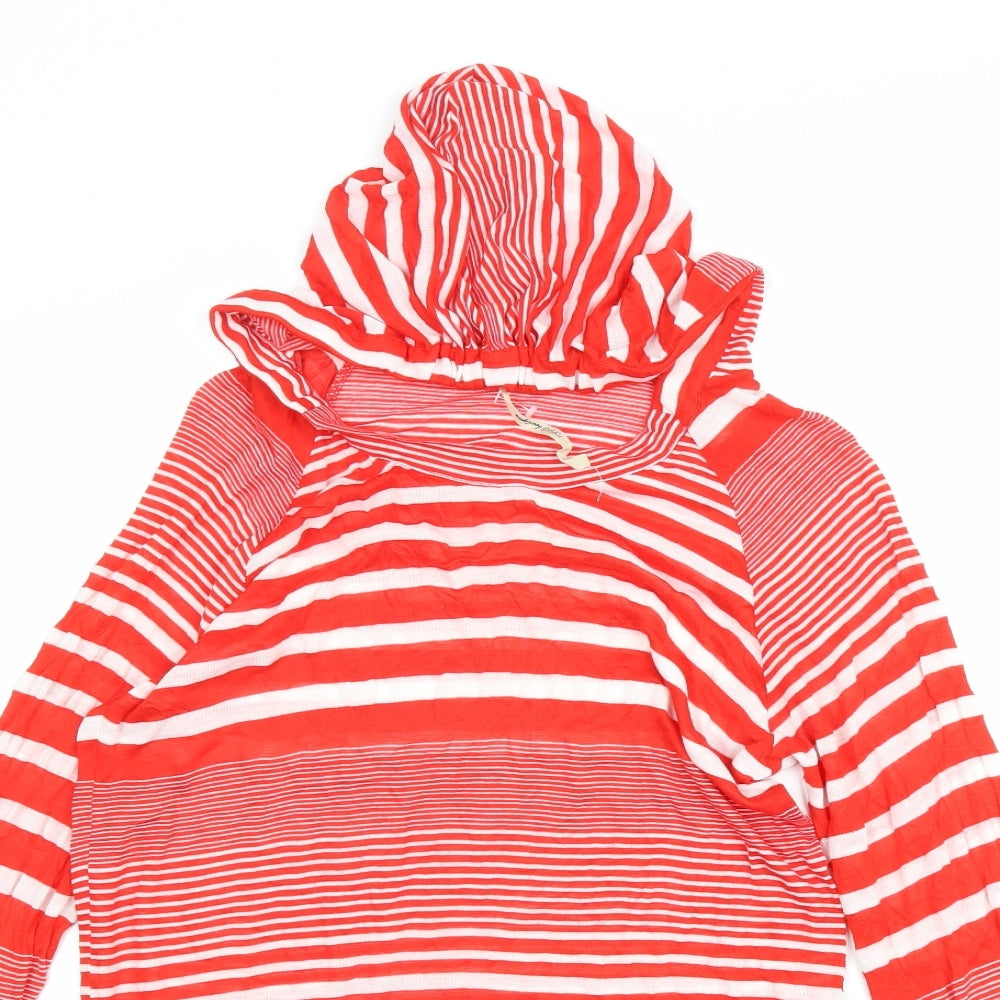 Topshop Womens Red Striped Viscose Pullover Hoodie Size 8 Pullover