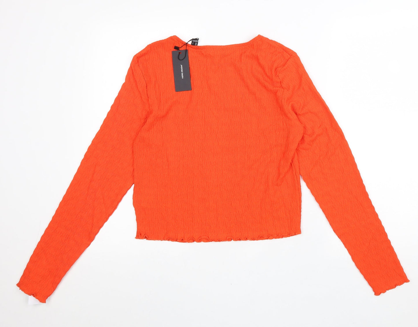 Vera Moda Womens Orange Viscose Cropped Blouse Size L Boat Neck