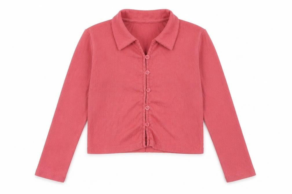 Candy Couture Girls Pink 100% Cotton Cropped Button-Up Size 15 Years Collared Button - Ribbed