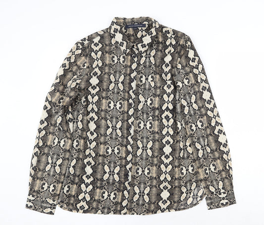 French Connection Womens Brown Geometric Polyester Basic Button-Up Size 8 Collared