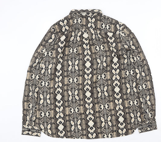 French Connection Womens Brown Geometric Polyester Basic Button-Up Size 8 Collared
