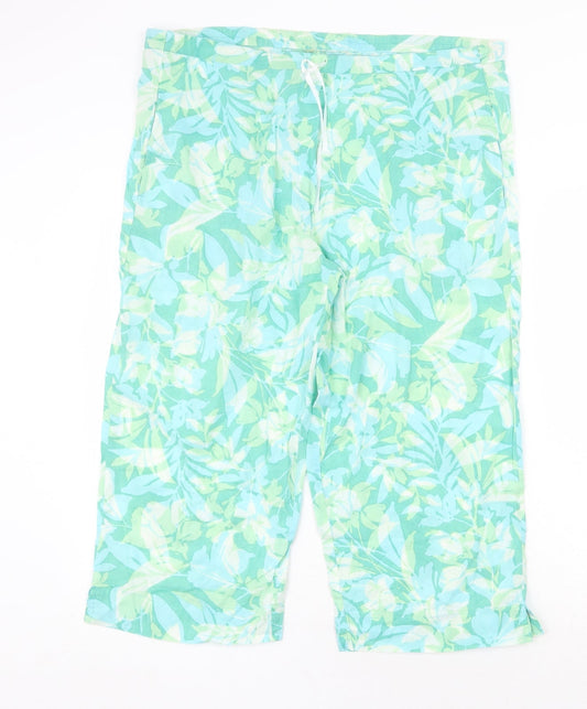 Preworn Womens Green Geometric Polyester Trousers Size 40 in Regular Tie - Leaf Print